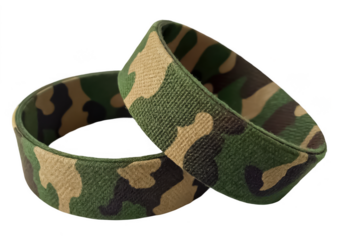 War camouflage wristbands PNG tactical arm wraps PNG military-style sweatbands PNG camo wrist straps PNG outdoor activity gear PNG transparent background image