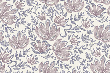Ethnic Floral pattern seamless embroidery white background. Ikat bohemian flower ditsy motif traditional. Aztec style abstract vector illustration vintage design for print template.