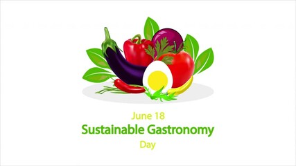 Sustainable gastronomy day june 18 vegetables, art video illustration.