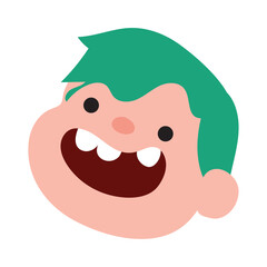 Smiling green-haired boy face. Vector