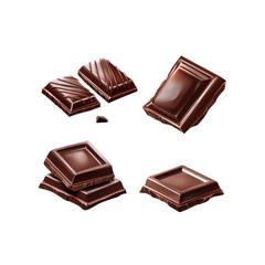 Delicious Dark Chocolate Pieces Falling on Transparent Background