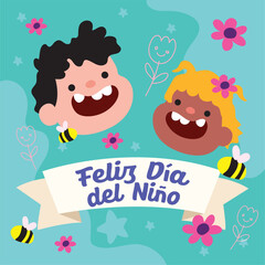 Kids smiling with bees. Vector
