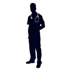 Doctor wearing stethoscope silhouette
