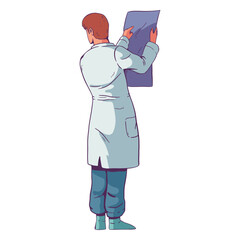 Character doctor looking at results colored