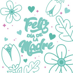 Outlined floral mom card. Vector