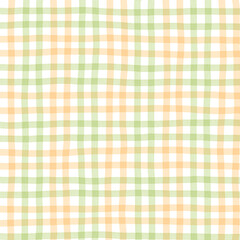 Orange Sage Green Plaid Gingham Check Hand Drawn Background Pattern Overlay