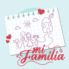 Family home drawing. Vector