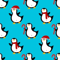 Obraz premium Christmas animals seamless penguin pattern for wrapping paper and fabrics