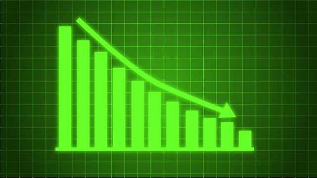 Business Bar Chart with Downward Arrow Symbolizing Decline Animation