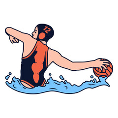 Girl waterpolo player with ball