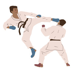 Two men doing karate kicks