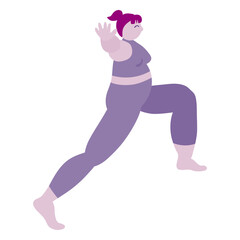 Woman in a purple outfit is doing a yoga pose