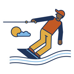 Man is riding a board on the water