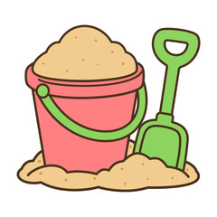 Bucket and sand shovel vector illustration isolated on white background 