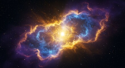 Obraz premium An abstract deep blue Earth in outer space with sun, stars, and cosmic light illuminating the dark, fiery night sky