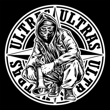 vector of ultras hooligan casual ultras football soccer supporter with flare smoke