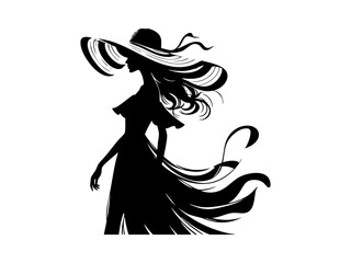 Elegant Fashion Woman Silhouettes in Black and White, Chic Style Illustrations in Minimalist Design