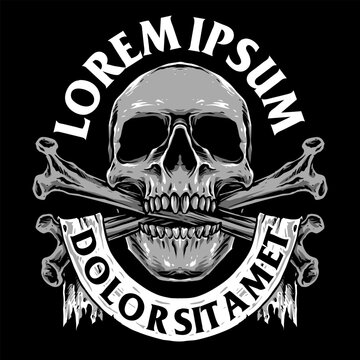 vector of skull with cross bone and banner