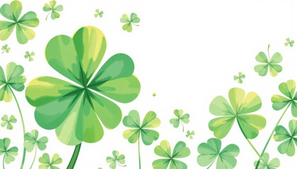 Vibrant green clover leaves on white background