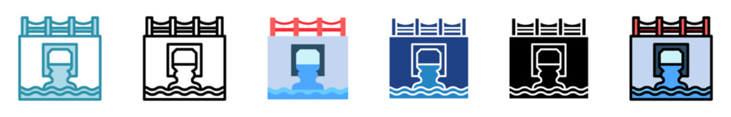 Culvert multi style, mini illustration icon set. outline, flat, glyph, line color. vector for UI, UX, app, web, digital or print, related to industry, construction, civil engineering.