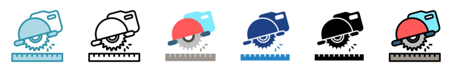 Concrete Saw multi style, mini illustration icon set. outline, flat, glyph, line color. vector for UI, UX, app, web, digital or print, related to industry, construction, civil engineering.