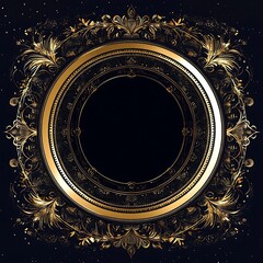 Ornate gold frame with circular black background.