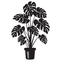 Stylish Monstera Houseplants, Decorative Black Silhouettes for Home and Interior Decor, Tropical Houseplant
