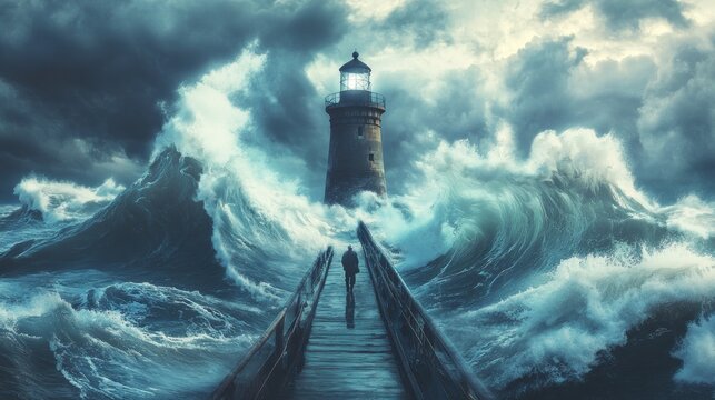 Lighthouse amidst storm