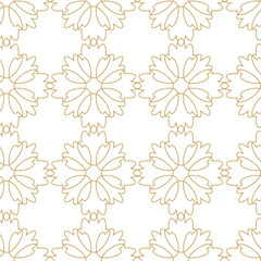 Abstract geometric pattern with crosses, stripes, lines. Seamless vector background. White and gold ornament. Modern reticulated graphic design.
