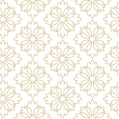 Abstract geometric pattern with crosses, stripes, lines. Seamless vector background. White and gold ornament. Modern reticulated graphic design.