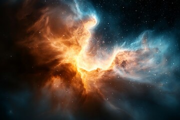 Fototapeta premium Colorful space scene with orange and blue clouds