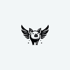Flying pig logo flat vector design