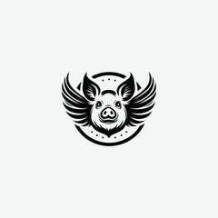 Flying pig logo flat vector design