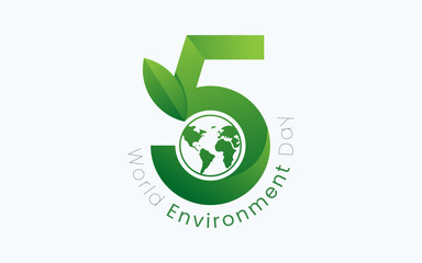 World Environment Day, celebrated every year on June 5th. Poster Design with Angka 5 World Environment Day