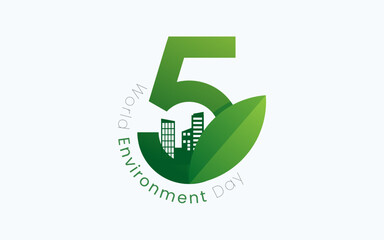 World Environment Day, celebrated every year on June 5th. Poster Design with Angka 5 World Environment Day