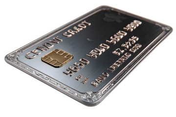 A sleek metallic credit card with embossed details and a chip ideal for finance and banking co