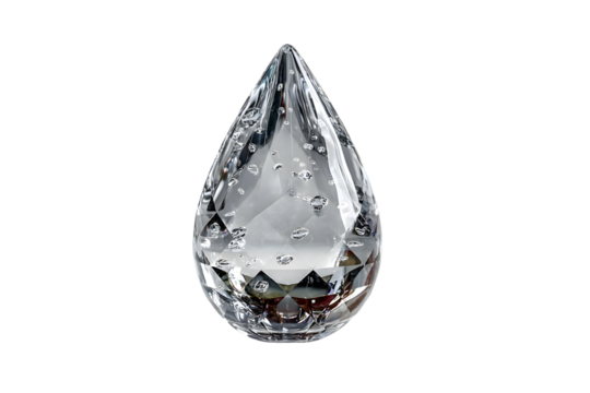 Crystal Teardrop Sculpture A Stunning Faceted Glass Artwork with Reflective Surfaces and Spark - Powered by Adobe