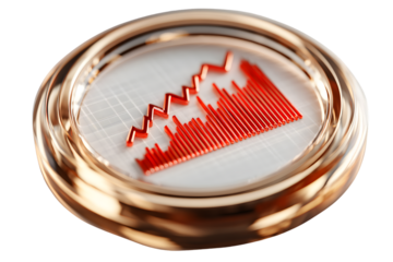 Golden Circular Frame with Red Graph and Chart Elements