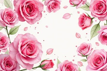 Naklejka premium Intricate watercolor rose pattern, blush pink hues, petals, art, pink