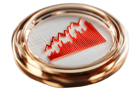 Golden Circular Frame with Red Graph and Chart Elements