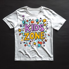 White t-shirt with colorful graphic design.