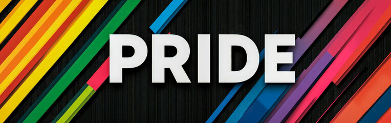 Modern Pride banner with vibrant rainbow stripes and bold typography