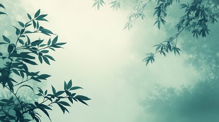Misty forest leaves in soft teal tones.