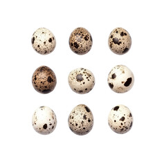 Nine Quail Eggs Arranged in a Grid on Transparent Background