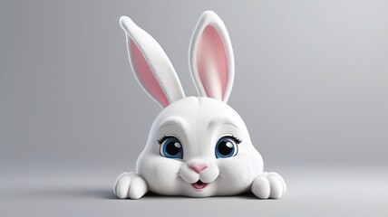 Obraz premium Adorable 3D Render of a White Easter Bunny Peeking Playfully