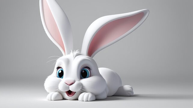 Adorable 3D Render of a White Easter Bunny Rabbit