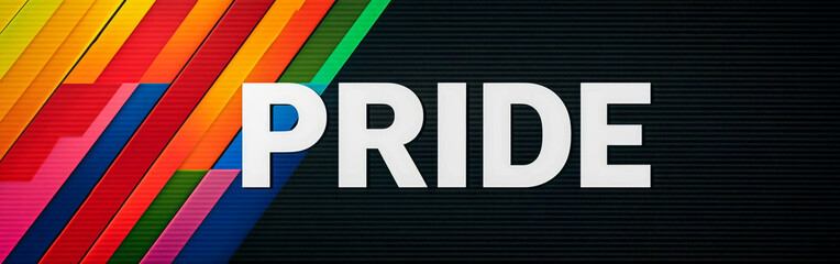Modern Pride banner with vibrant rainbow stripes and bold typography