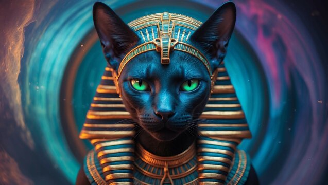 black blue cat portrait as egyptian godess