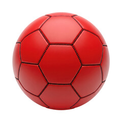 Fototapeta premium A vibrant red soccer ball with traditional paneling, isolated on a transparen background, soft even lighting, slight top-front perspective, studio photography style, no branding, no text or logos.
