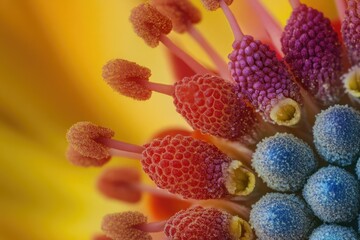 A macro shot reveals the intricate details of a flower's pistil, showcasing its vivid colors and unique texture.